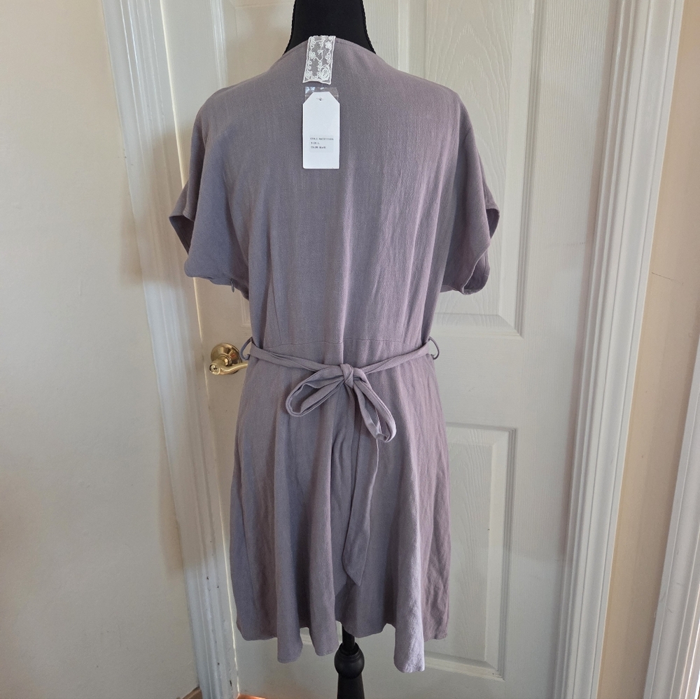 Sadie & Sage Slate Button-Down Mini Dress W/Belt Linen Blend Spring Summer Large - Picture 9 of 11
